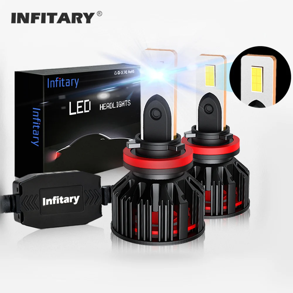 Infitary Mini Car LED Headlights Bulbs 20000LM CSP 3570 Chips H1 H8 H9 H10 H11 H3 H7 H27 880 881 9005 HB3 9006 HB4 H4 9007 Kit