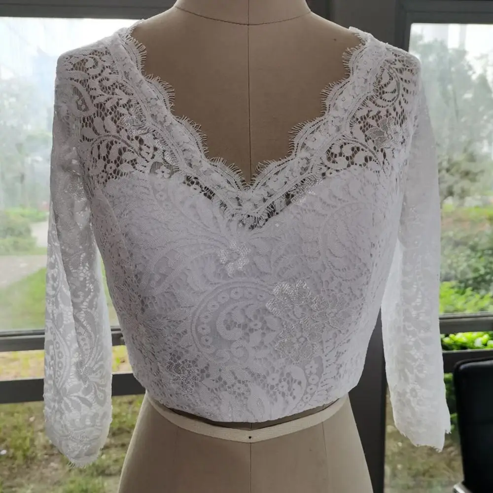 

V-Neck Bridal Bolero Long Sleeve Wedding Jacket Shawl Lace Applique Wedding Accessories Jackets Customized