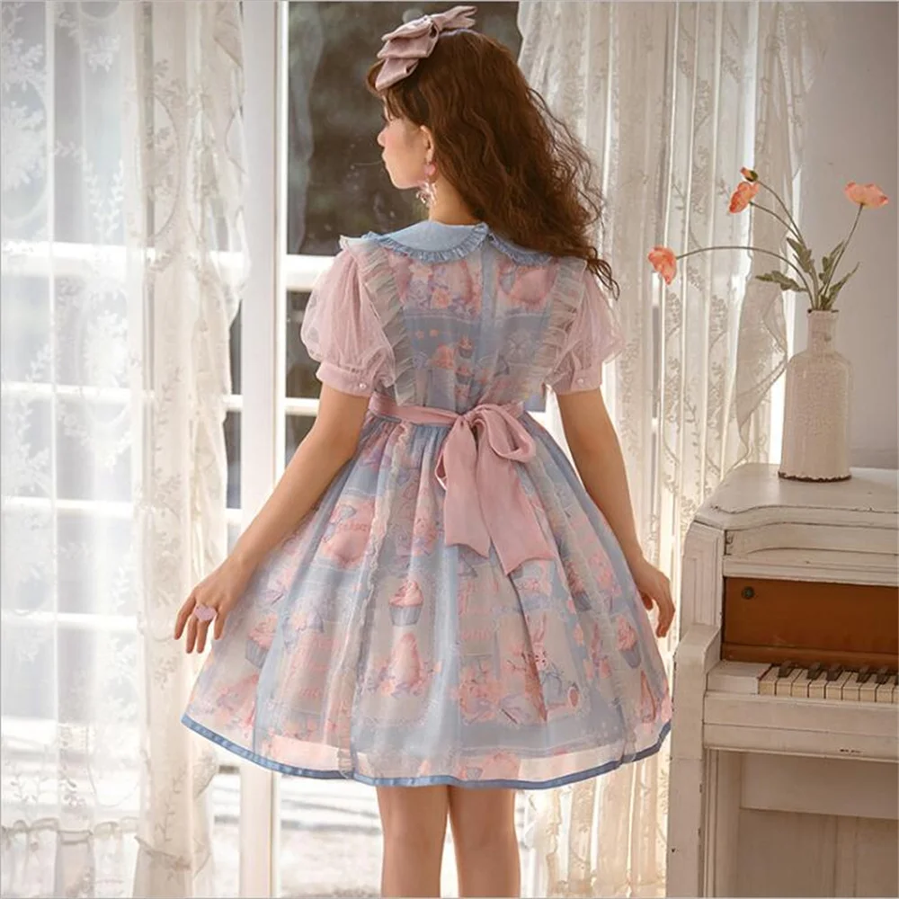 Ngọt Nhật Bản Palaca Công Chúa Sakura Lolita Đầm Cos Loli Tiệc Trà Nữ Tay Ngắn OP Đầm Kawaii Nơ Vestidos