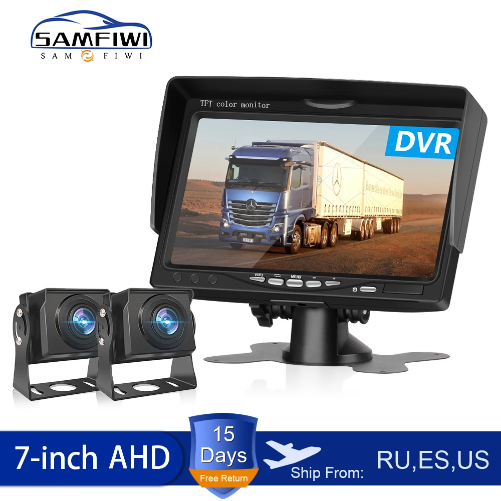 

AHD 7 inch Truck Car Monitor 2CH DVR Video IPS Screen Recorder for Motorhome Reverse Backup Vehicle Camera DC 12-24V