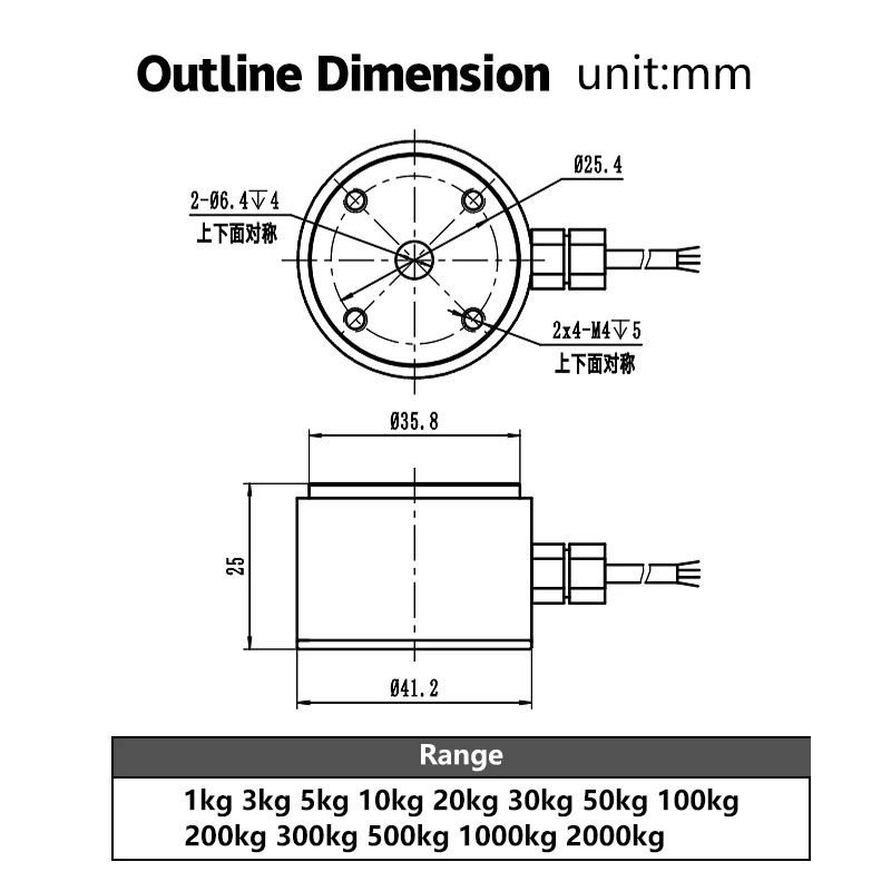 Column Load Cell Force Sensor Mini Transducer Stress Tension Measuring 10KG 100KG 2000KG Pressure Pull Cylindrical Style