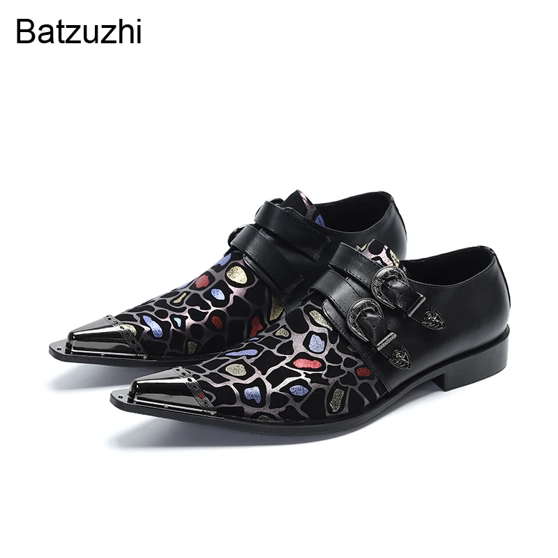 

Batzuzhi Italian Type Formal Genuine Leather Shoes Men Buckles Pointed Metal Tip Black Business, Party and Wedding Shoes Men!