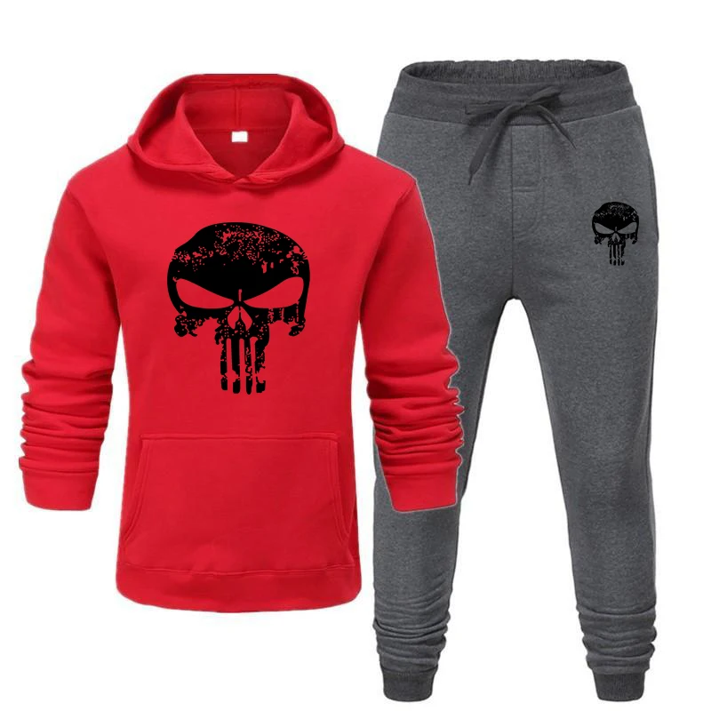 

2 Pieces Sets Tracksuit Hooded Sweatshirt +drawstring Pants Male Sport Hoodies Running Sportswear Men Skull Brand Autumn Winter