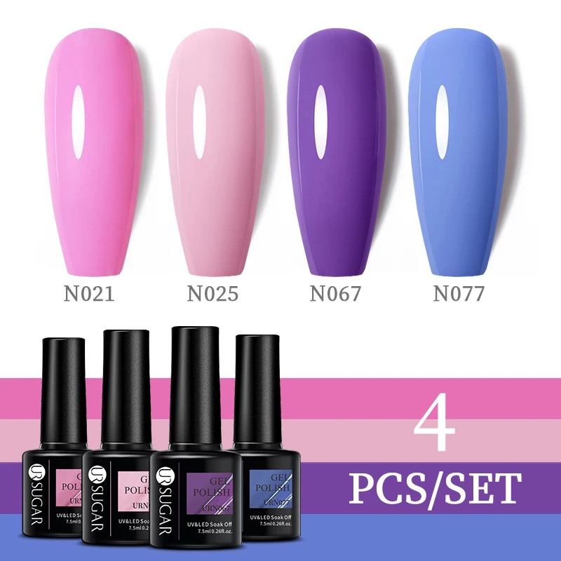 UR SUGAR 4PCS Macaron Gel Nail Polish Set For Manicure Pink Blue Purple Semi-Permanent Hybrid Varnish Soak Off UV Gel Nail Kit