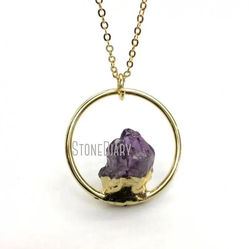 

NM12685 10Pcs Top Seller Hoop Gold Color Round Shape Amethysts Crystal Necklace 18inch-32inch