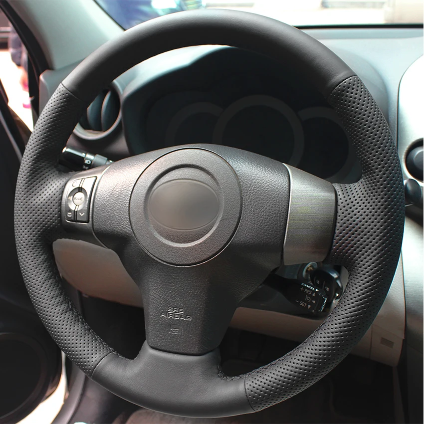 Hand-stitched Black Leather Car Steering Wheel Cover for Toyota RAV4 Yaris (Vitz) Urban Cruiser Passo Sette Vanguard