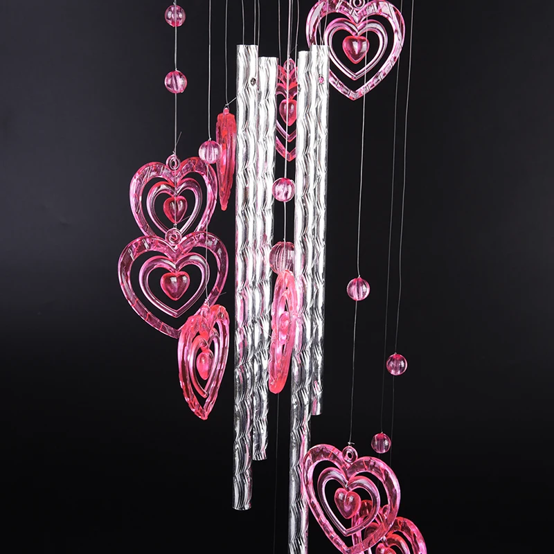 Pop Creative Heart Plastic Crystal 4 Metal Tubes Wind chime Dophin  Home Garden Decor for Lover Valetines Gifts