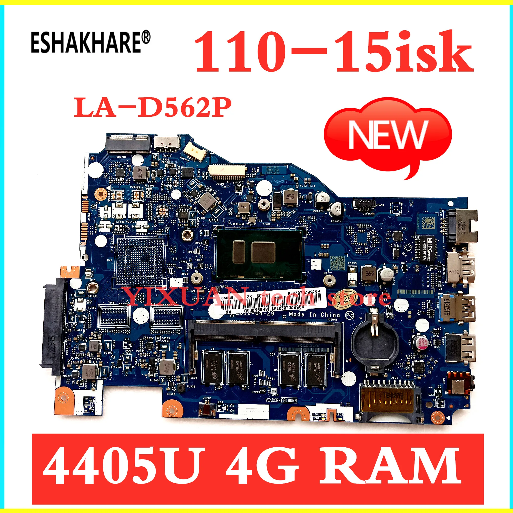 

LA-D562P Motherboard For Lenovo Ideapad 110-15ISK Laptop Motherboard With 4405U I3 I5 I7 6th Gen CPU 4GB RAM 100% test OK