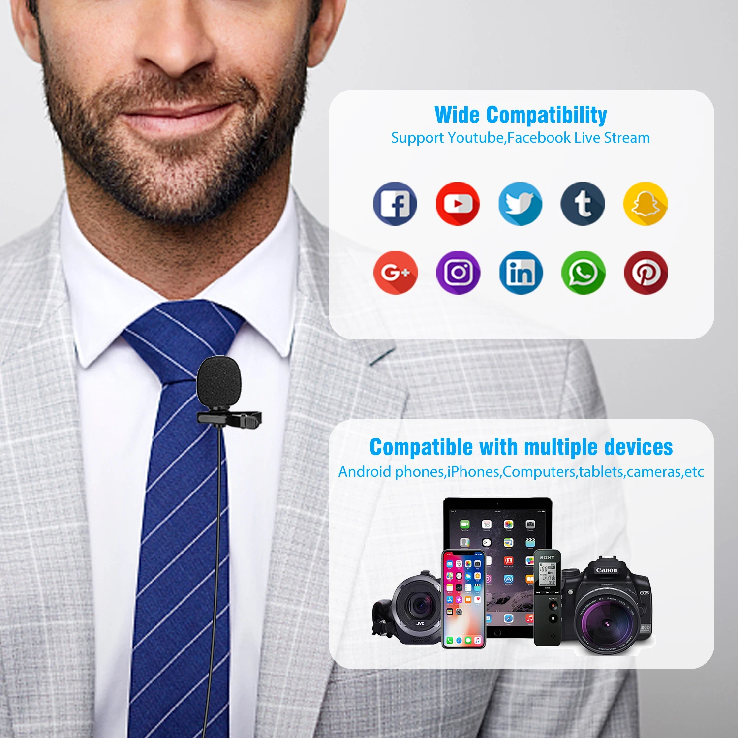 KIMAFUN 2.4G Wireless Mini Microphone Lavalier Lapel Mic Auto Paired Tie Clip Mic for Studio Recording,Vocals Voice Over,YouTube