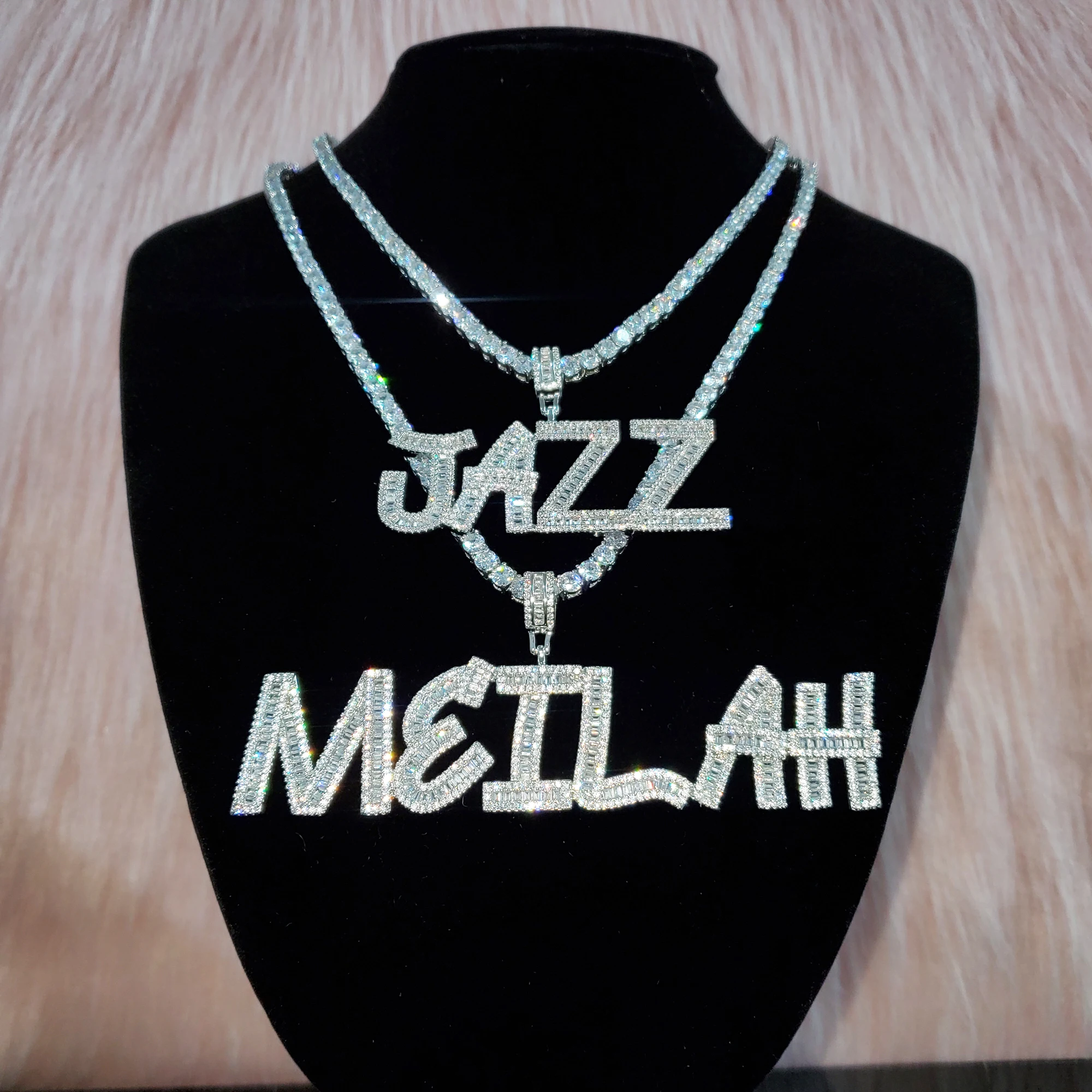 Iced Out Baguette Initials Icy Zircon Diamond Jewelry Customized Name Necklace Custom Letters Necklace Bling Hip Hop Jewelry