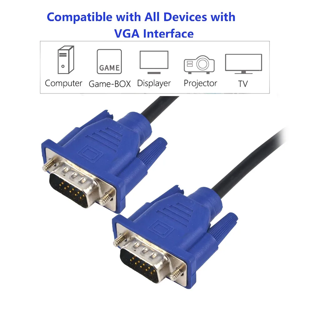 1.3m Length VGA Male to VGA Male Extension Cable Computer Monitor VGA Cable Connector For PC TV Adapter Converter