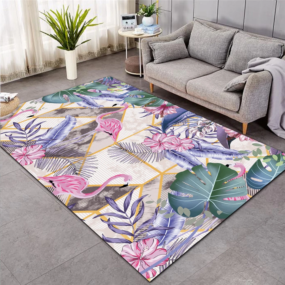 Fashion Flamingo Tropical Leaf Leaves Printed Carpet Bedroom Large Area Rug Non-slip For Living Room Home Alfombra Tapis Salon05