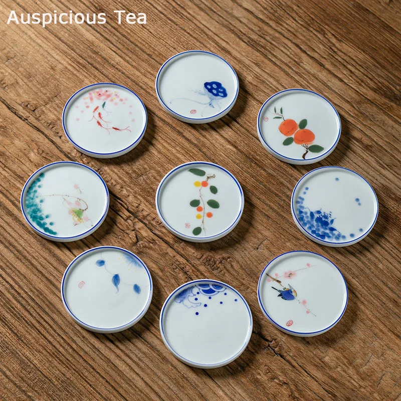 Hand Painted Ceramic Coaster Round Tea Coaster Kung Fu Tea Set Tea Ceremony Accessories Heat Insulation Pad Tea Holder Household