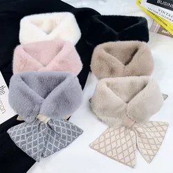 2021 new korea style with thick warm wool scarf women knitting cross stitching imitation rabbit wool collar women scarf