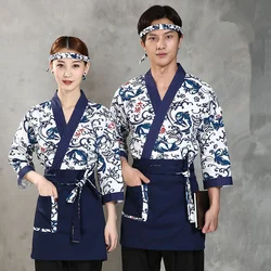 Men's Tunic Japanese Chef Jacket Sushi Cook Apron Unisex Restaurant Work Clothes Uniform Women Kimono Catering Bakery Pastry