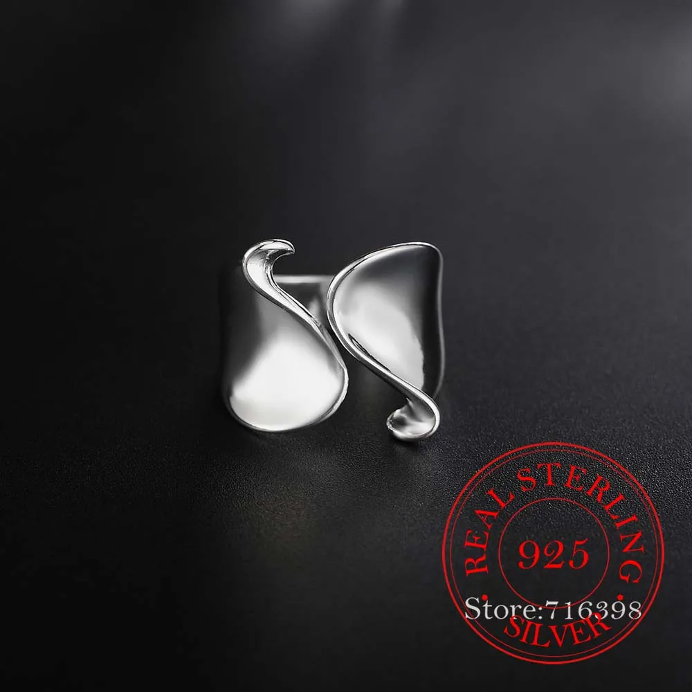 925 Sterling Silver Unikalny design Gładki pierścionek dla kobiet Biżuteria Piękny palec Regulowany otwarty pierścionek na prezent urodzinowy — zdjęcie 3