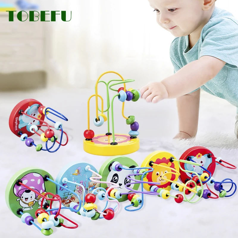 TOBEFU Boy Girls Montessori Wooden Toys Circles Bead Wire Maze Roller Coaster Educational Wood Puzzles Toddler for Educational