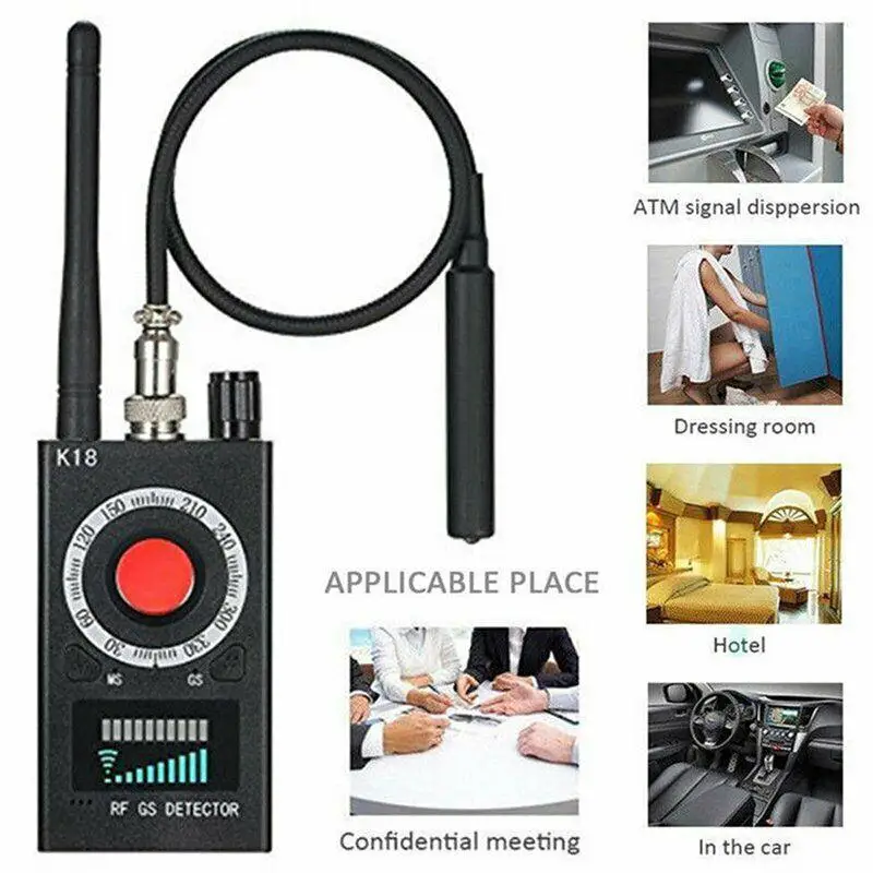 Multifunções Mini Audio Spy Camera Detector, GSM Finder, Lente de sinal GPS, RF Locator, Rastreador Detecção, Câmera sem fio, K18