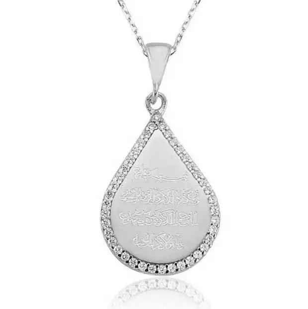 Silver Drop Evil Eye Prayer Lady Necklace Zircon Stone 925 Sterling Women Fine Jewelry Wedding Party Birthday Gift - Jeweled - Pendant - Chain Choker - Female - Ladies - Fashion