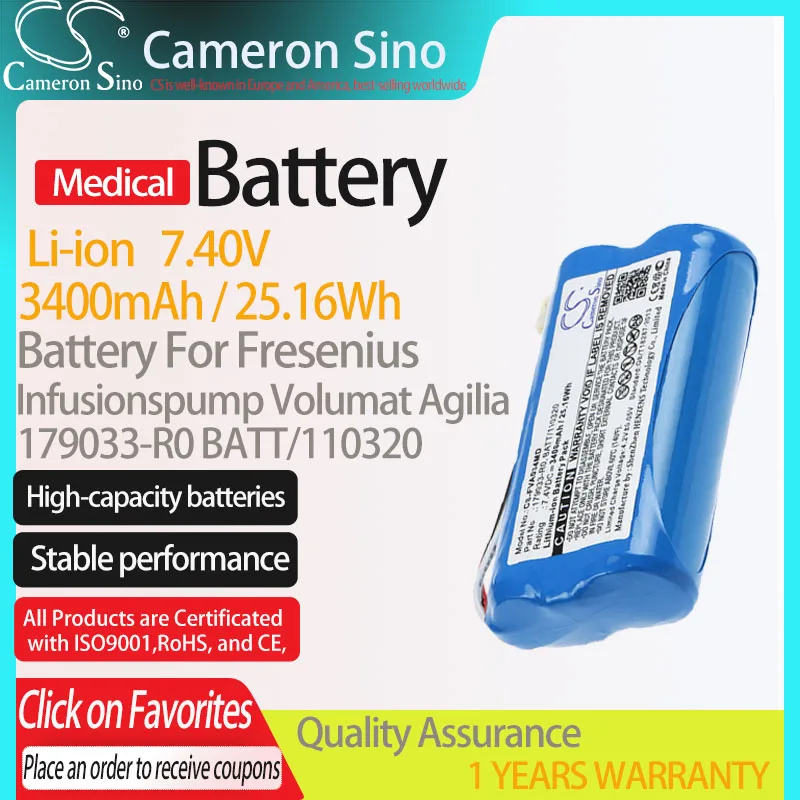 CameronSino Battery for Fresenius Infusionspump Volumat Agilia fits 179033-R0 Medical Replacement battery 3400mAh/25.16Wh 7.40V