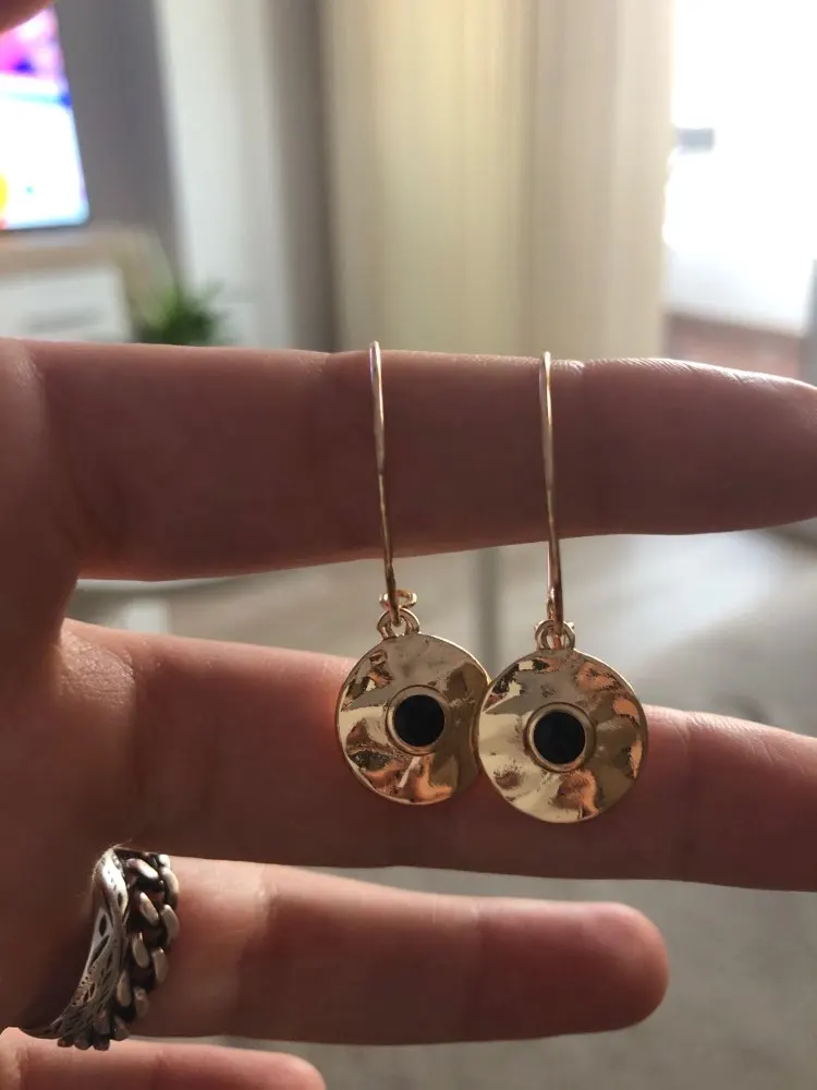 Trendy Gold Color Hoop Earrings in Hammered Disc Black Enamel Charm Tiny earrings for Women boucles d oreille femme 2019