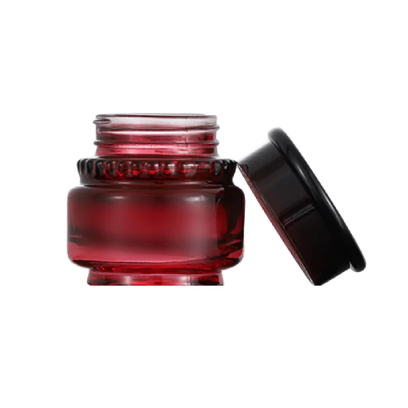 

New Empty 50G Transparent Red Glass Bottle Black Screw Cover Cream Jar Refillable Cosmetic Packaging Vials Container 10Pieces