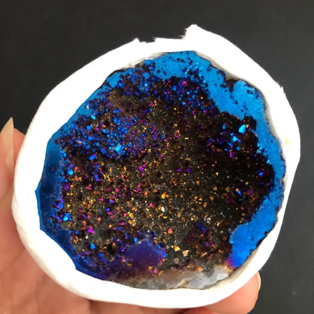 1pcs Blue Angel Aura Quartz Crystal geode Titanium Bismuth Silicon Cluster Rainbow reiki healing