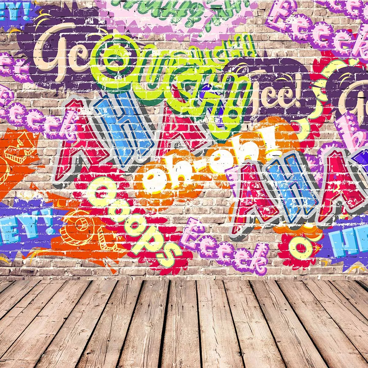 Funnytree photography background store Graffiti brick wood wall theme backdrop Colorful Text pattern background photophone