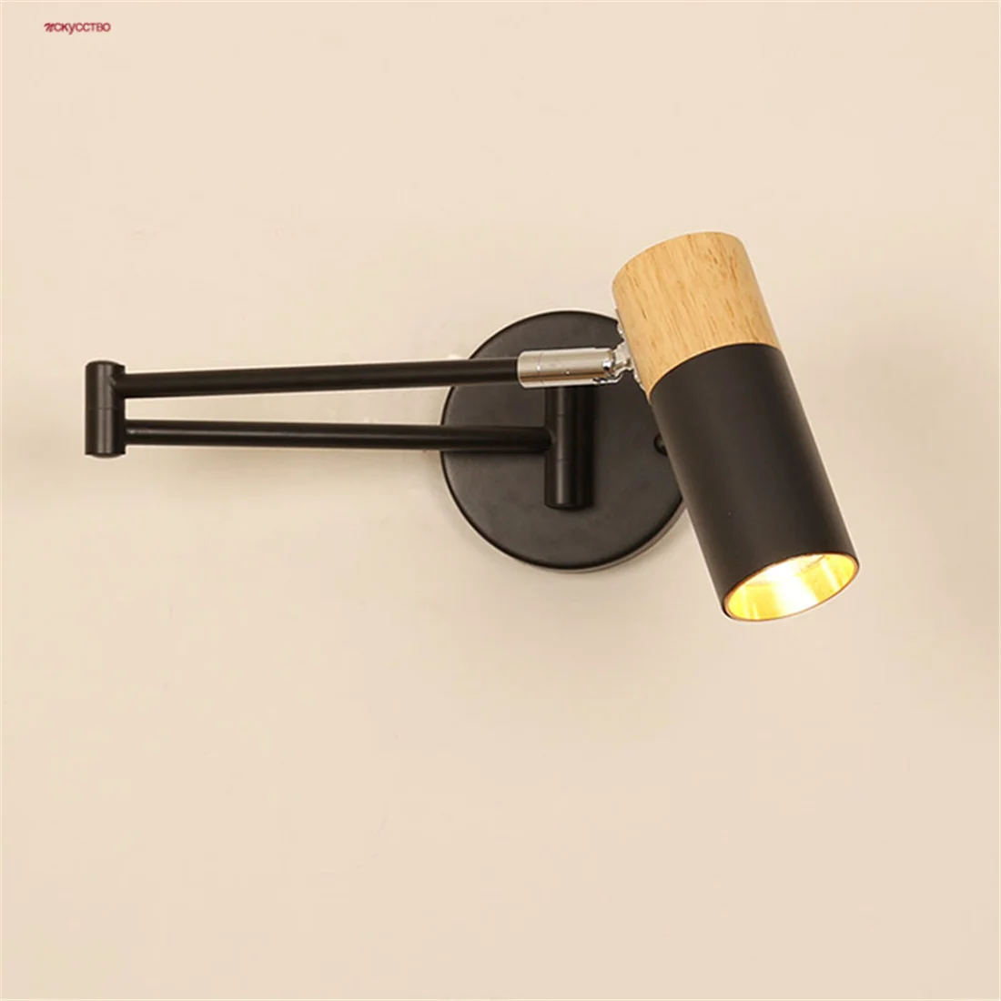 Nordic Minimalism Collapsible Rotatable Led Wall Lamp Living Room Study Bedside Reading Lighting Fixtures Wooden Metal Luminaire
