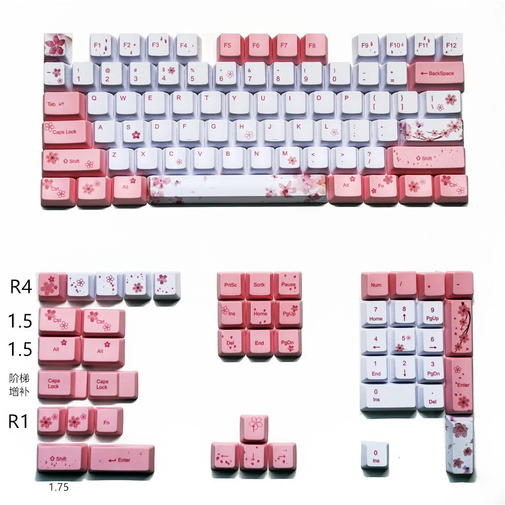 132Keys  OEM PBT Cherry Blossoms Keycaps Full Set Mechanical Keyboard Keycaps PBT Dye-Sublimation Keycap