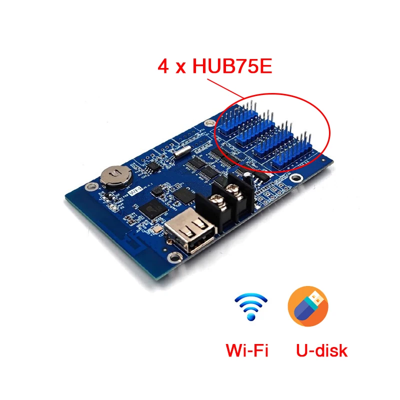 HD-WF4 768*128 Pixels 4*HUB75 Ports Single & Dual & Full  Color Small LED Display Wi-Fi and U-disk Asynchronous LED Control Card