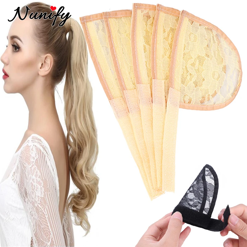 Swiss Lace Ponytail hair Net Wig Net With Magic  For Making A Wrap Ponytail Hair Nets For Ladies Bun Nets With Hair Comb Clips