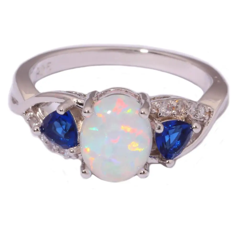 CiNily Created White Fire Opal Blue Zircon Cubic Zirconia Silver Plated Ring Wholesale for Women Jewelry Ring Size 6 7 8 OJ8992