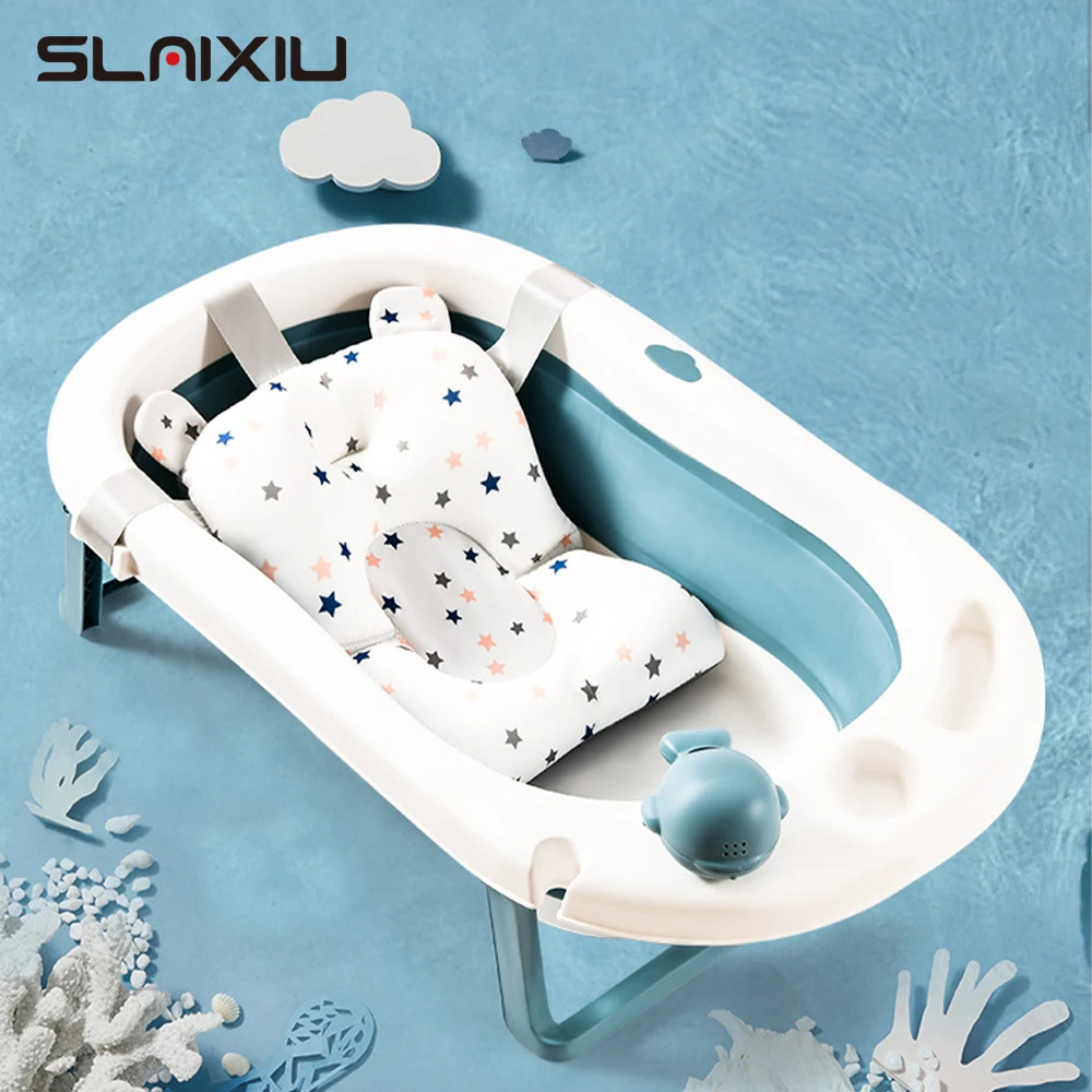 Baby Bath Mat Baby Shower Bath Tub Pad Non-Slip Bathtub Seat Support Mat Shower Safety Protection Cushion Foldable Soft Pillow