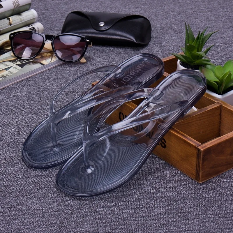 Female Flip Flops Women\'s Flat Transparent Beach Slippers Women Sandals Non-slip Summer Crystal Korean Bathroom Plastic Shoes 41