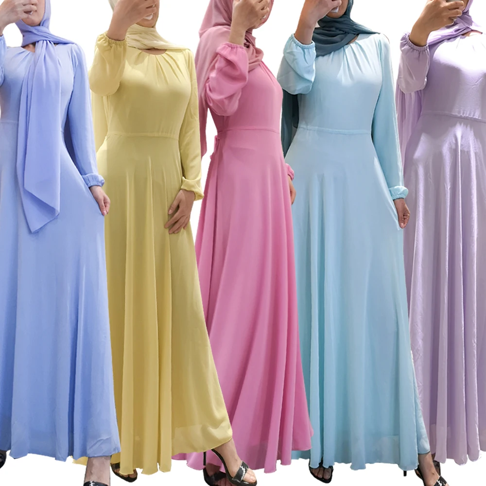 

Muslim Women Chiffon Long Dress Plain Elegant Ramadan Islamic Maxi Robe Dubai Arab Robe Kaftan Party Evening Gown Fashion New