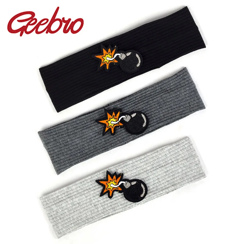 Geebro Children Baby Girl Bomb Applique Accessories Cotton Ribbed Headband Kids Elastic Hairband Newborn Unisex Hair Accessories