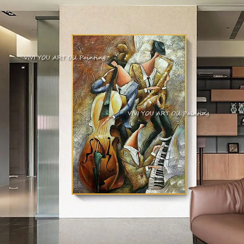 The High Quality Music Couple Man Woman Handmade Oil Painting On Canvas Wall Art Pictures For Living Room Decoration Figure