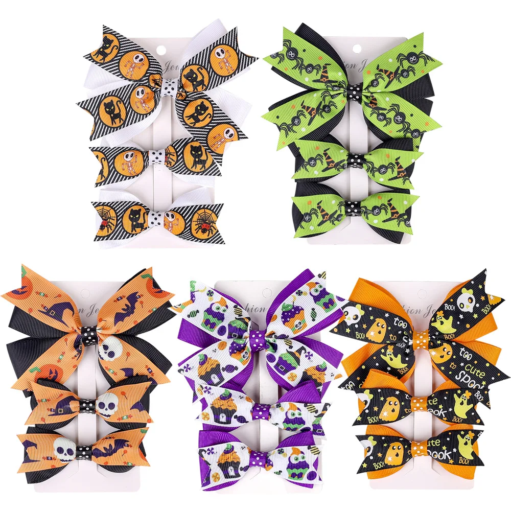 

15 Sets/Lot, Halloween Ribbon Hair Bow CLips, Super Cute Halloween Bow Hair Clips For Kids