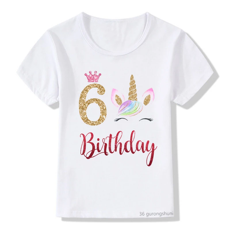 

New Arrival Children'S T-Shirt 5-9th Birthday Costume Unicorn Graphic Girls T Shirt Summer Funny Boys Tshirts Tops Wholesale