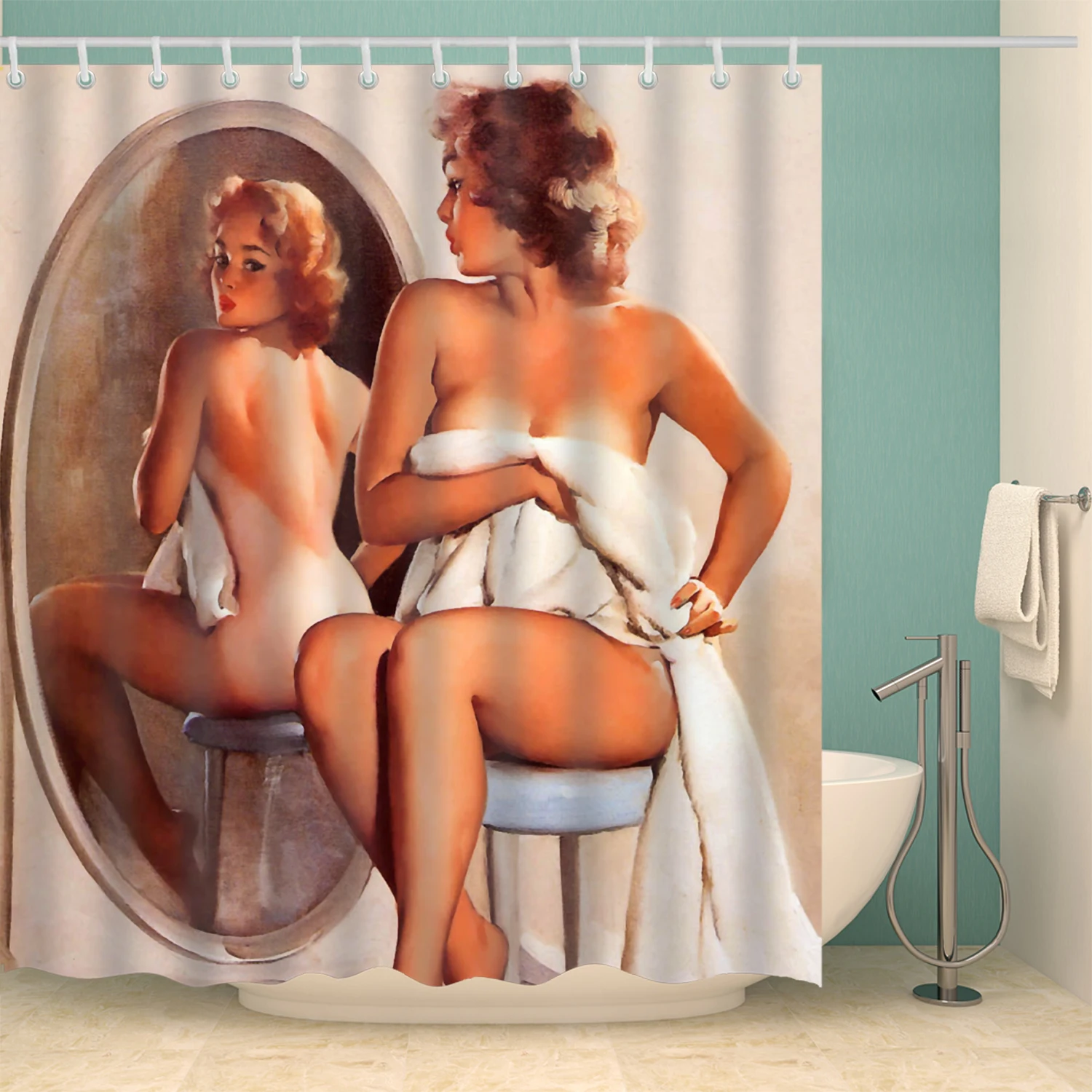 American Girl printed 3D Sexy Shower curtains with 12 hooks waterproof polyester fabric washable bathroom Bath Curtain