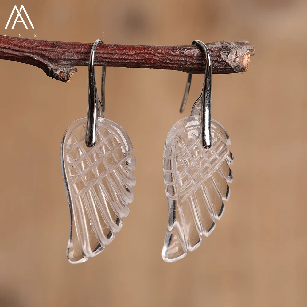 Natural Stone Carved Angel Wings Dangle Earring For Women Gems Stone Unique Drop Earrings Classic Fashion Jewelry Gift Dropship image 2