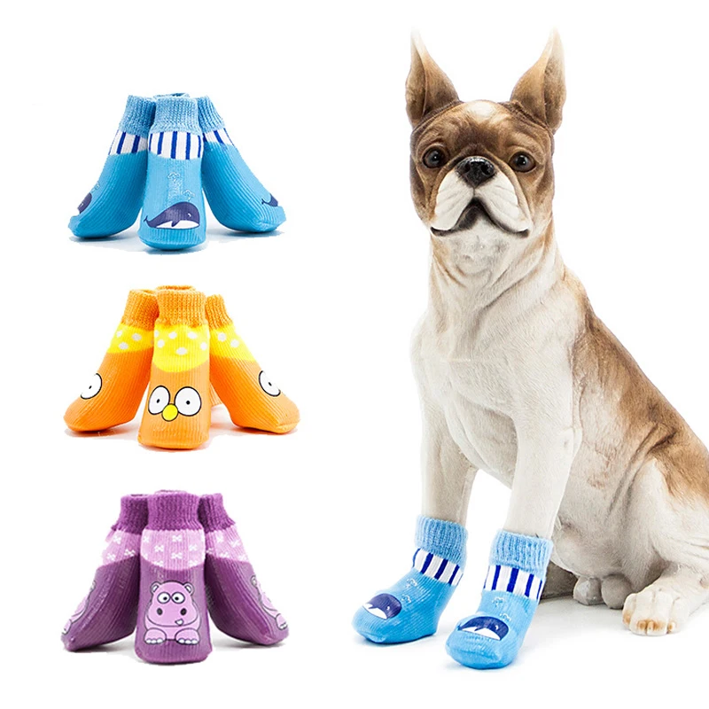 

Outdoor Waterproof Dog Cat Socks Nonslip Anti-stain Cute Dogs Booties Shoes With Rubber Sole Pet Paw Protector For Dog 4pcs set