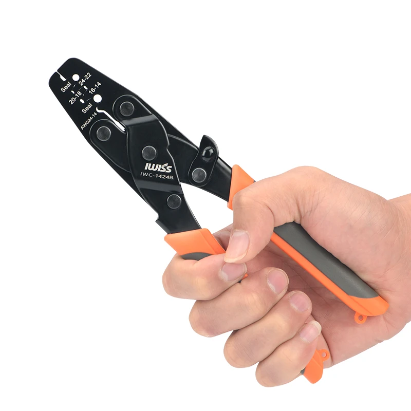 IWISS Non Insulated Open Barrel Terminal Crimp Tool-Wire Crimper Plier for Molex,Delphi,AMP/Tyco,Harley,PC/Computer  24-14AWG