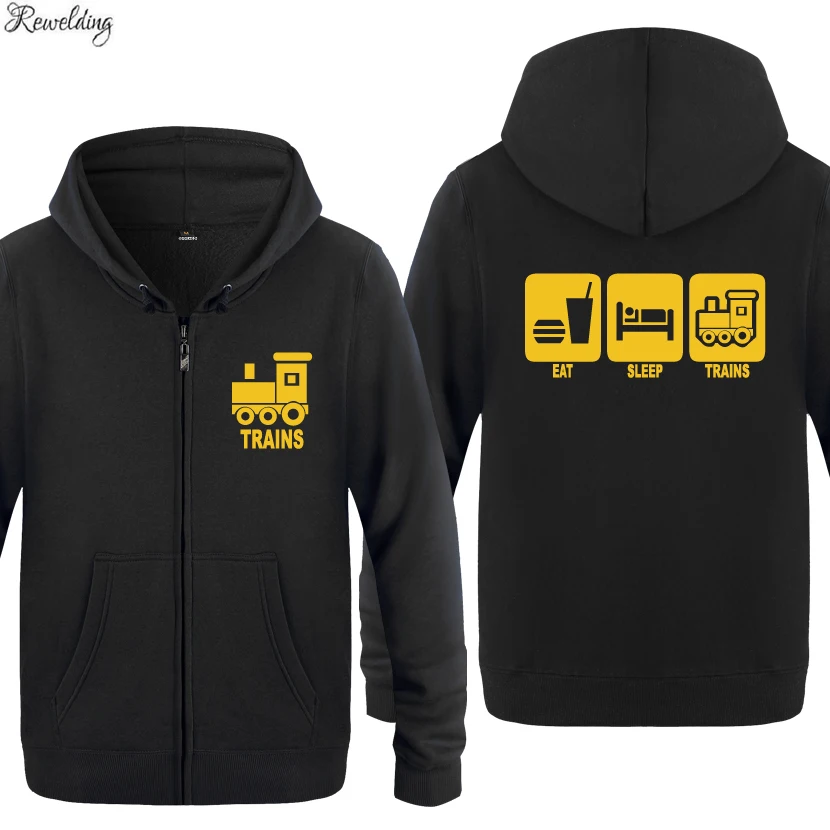 Eat Sleep Trains Funny Creative Hoodie Sweatshirts Men Fashion Mens Zipper Jackets Hooded Fleece Hoodies Cardigans Coat