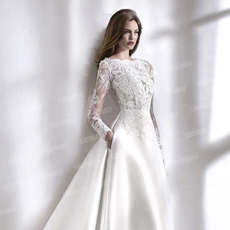 Abiti da sposa 2020 Mrs Win Elegante Completo A Maniche Corte Dei Treni Vestido De Noiva Una Linea di Luce Della Principessa Di Lusso Abito Da Sposa