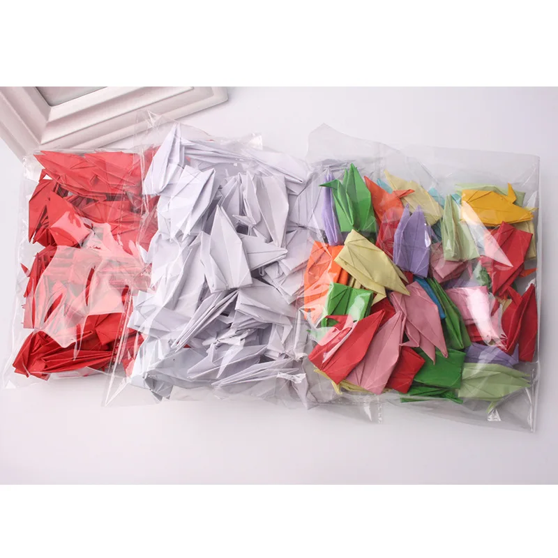 100PCS 10cm 15cm Finished Handmade Thousand 1000 Origami Paper Cranes Decorations For Wedding Birthday Premade Creative Gifts