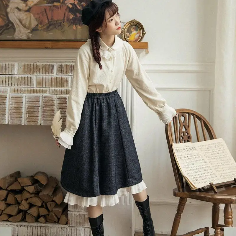 Japanese Gothic Skirt Women Long High Waist Harajuku Midi Skirt Female Casual Patchwork High Street Korean Skirt Women 2020 New