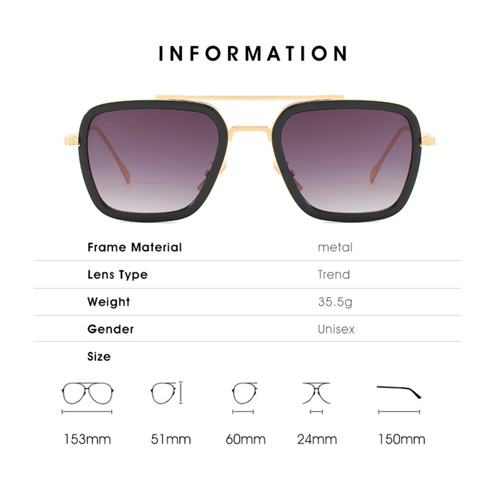 Fashion Punk Square Frame Sunglasses Tony Stark Glasses Men Women Steampunk Sun Glasses Goggles Outdoor Sport Riding Eyewear