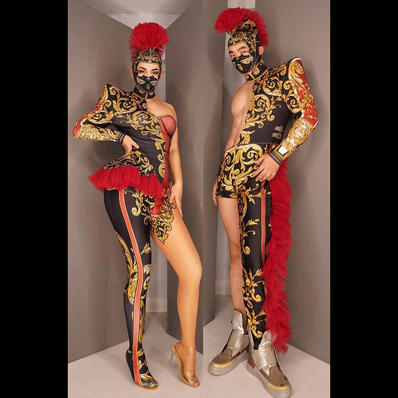 

Unique Roman style jumpsuit for men and women stage performance costume bar DJ singer/dancer costume
